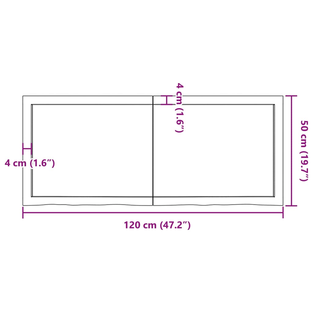 vidaXL bordplade til badeværelse 120x50x(2-4) cm massivt træ mørkebrun