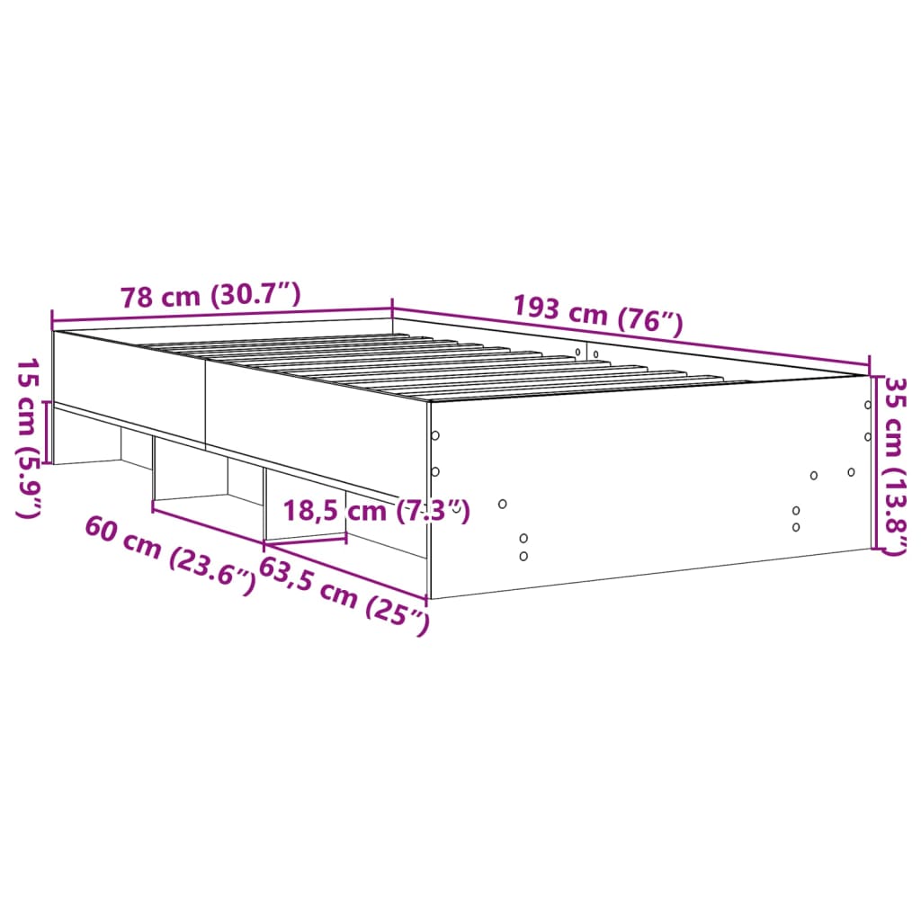 vidaXL sengeramme 75x190 cm uden madras konstrueret træ røget eg