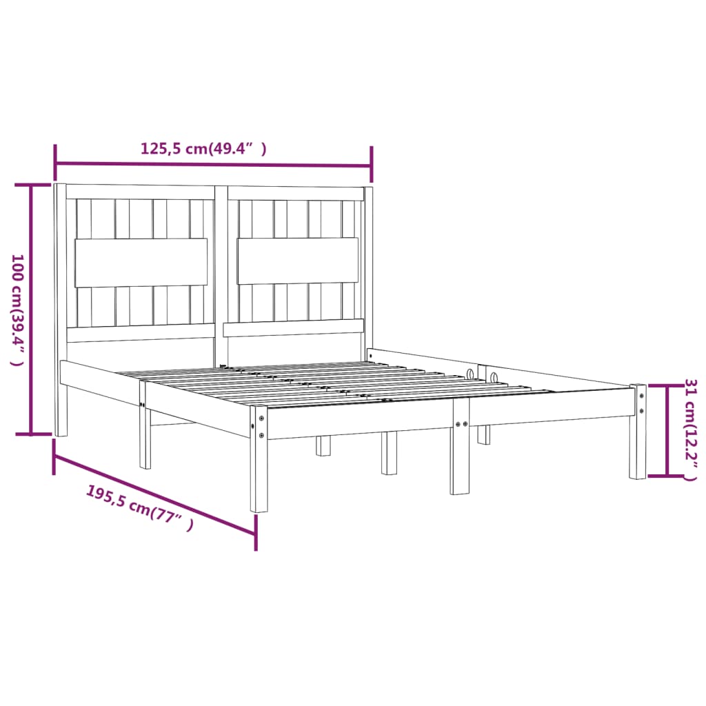 vidaXL sengestel 120x190 cm Small Double massivt fyrretræ sort