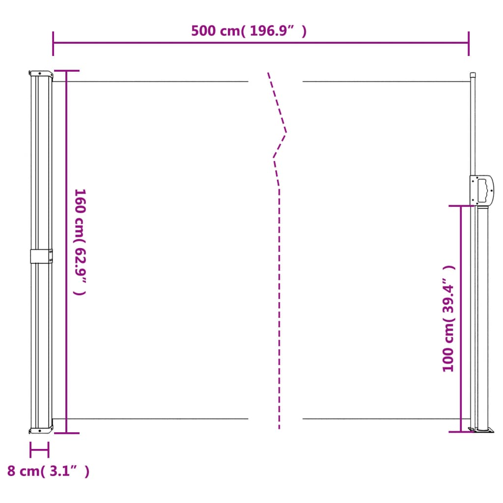 vidaXL sammenrullelig sidemarkise 160x500 cm terrakotta