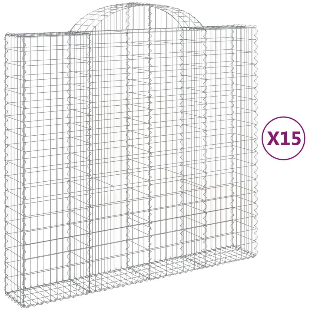 vidaXL buede gabionkurve 15 stk. 200x50x180/200 cm galvaniseret jern