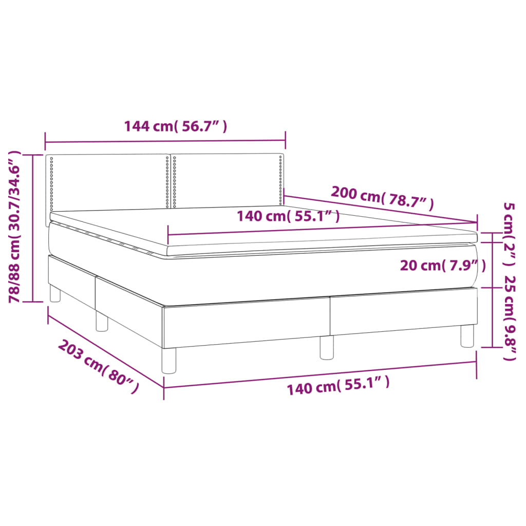 vidaXL kontinentalseng med madras 140x200 cm kunstlæder grå