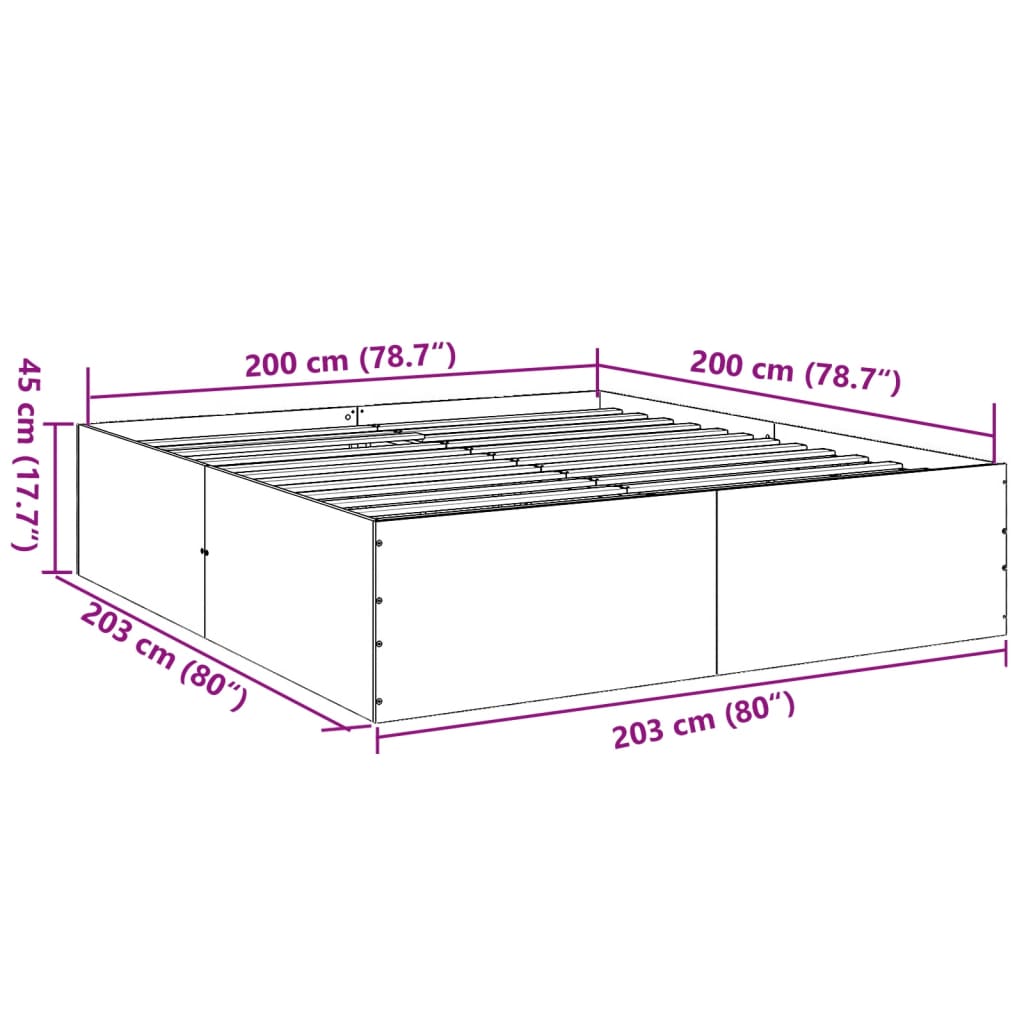 vidaXL sengestel 200x200 cm konstrueret træ sort