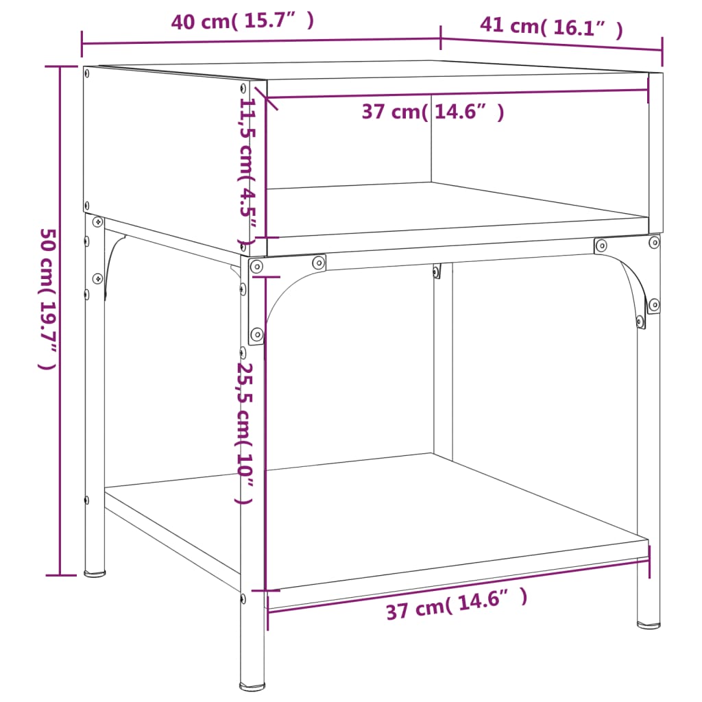 vidaXL sengeborde 2 stk. 40x41x50 cm konstrueret træ sort