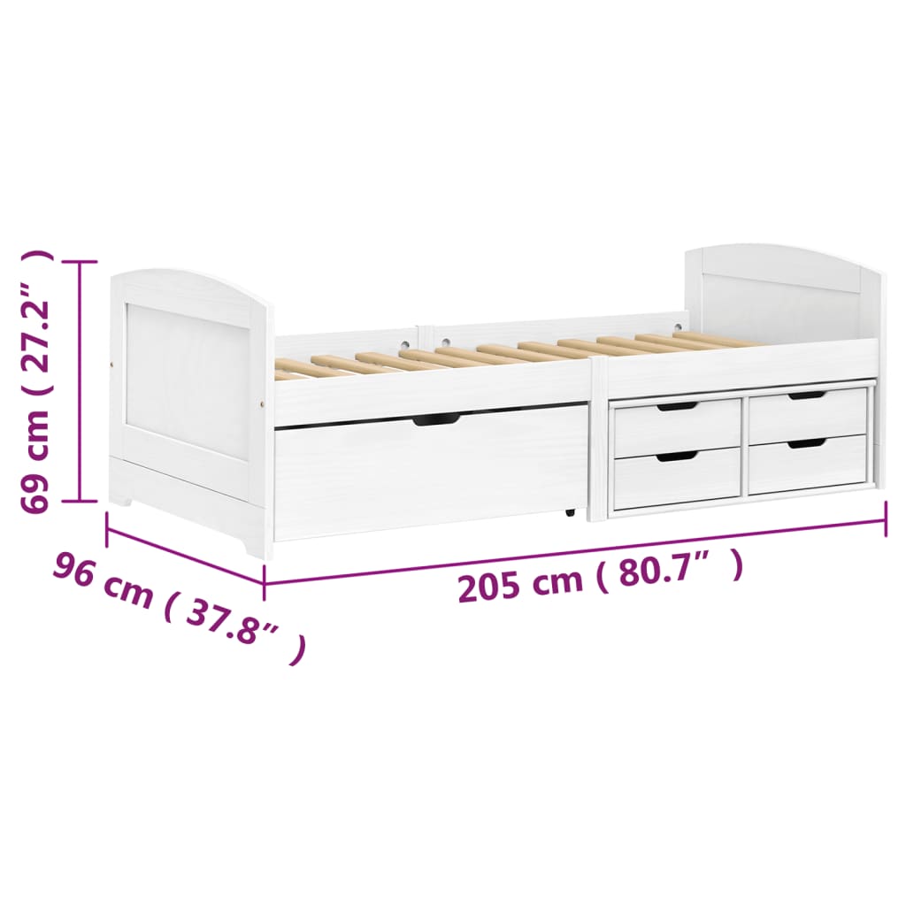 vidaXL daybed med fem skuffer IRUN hvid 90x200 cm massivt fyrretræ