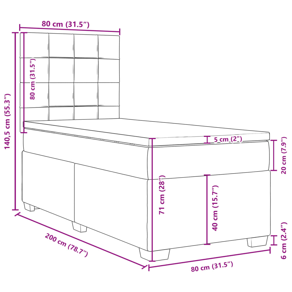 vidaXL kontinentalseng med madras 80x200 cm fløjl lyserød