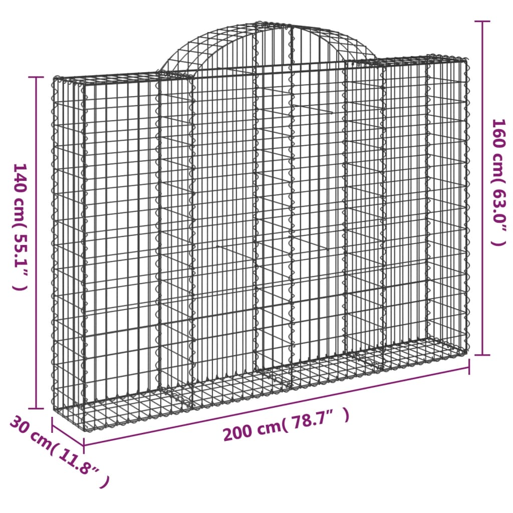 vidaXL buede gabionkurve 25 stk. 200x30x140/160 cm galvaniseret jern