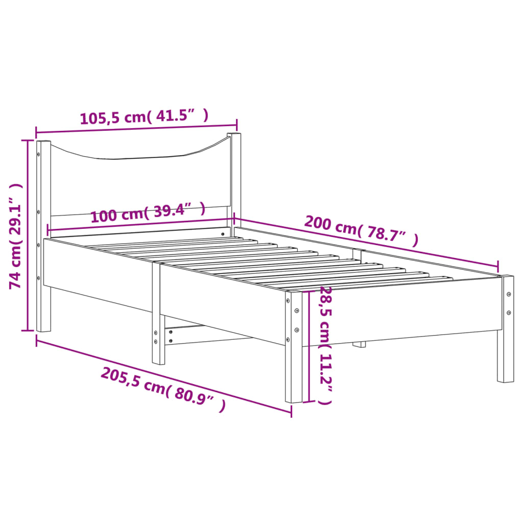 vidaXL sengeramme uden madras 100x200 cm massivt fyrretræ hvid