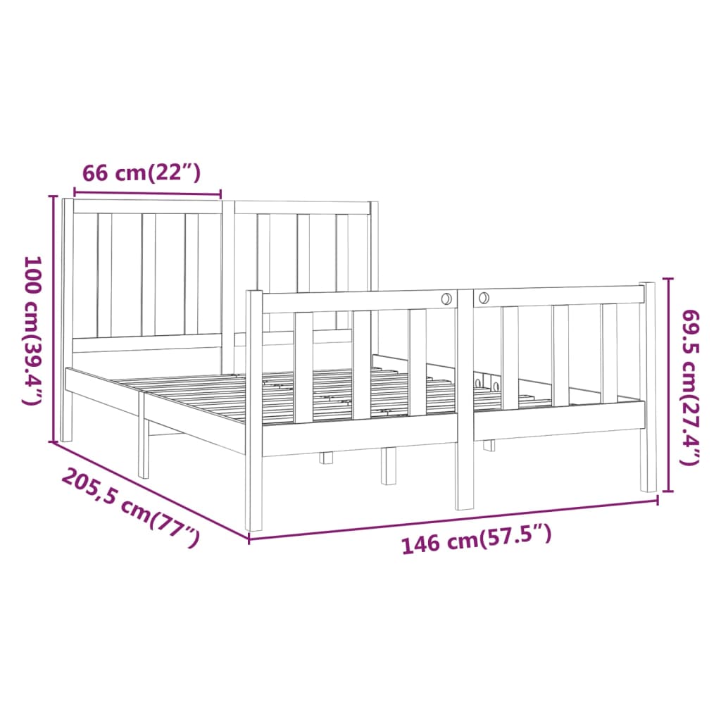 vidaXL sengeramme 140x200 cm massivt fyrretræ sort