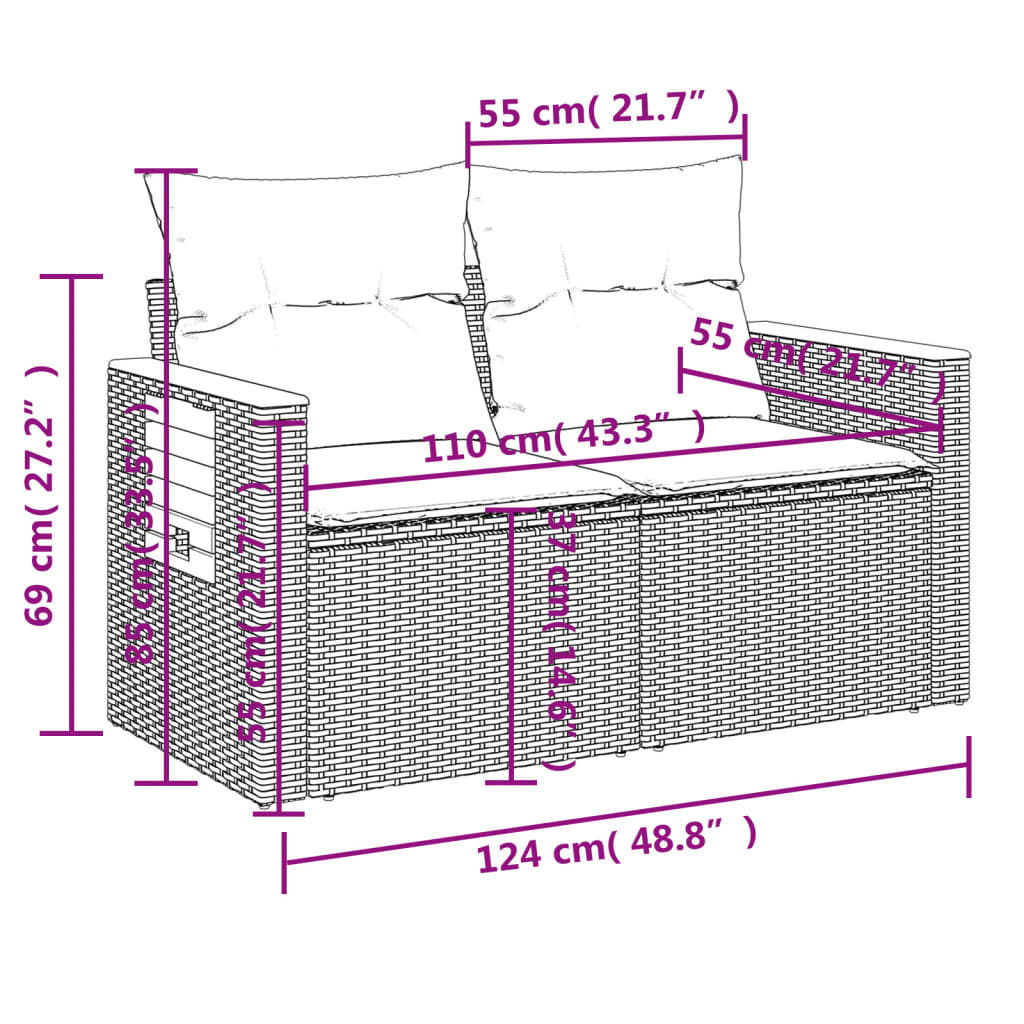 vidaXL 2-personers havesofa med hynder polyrattan beige