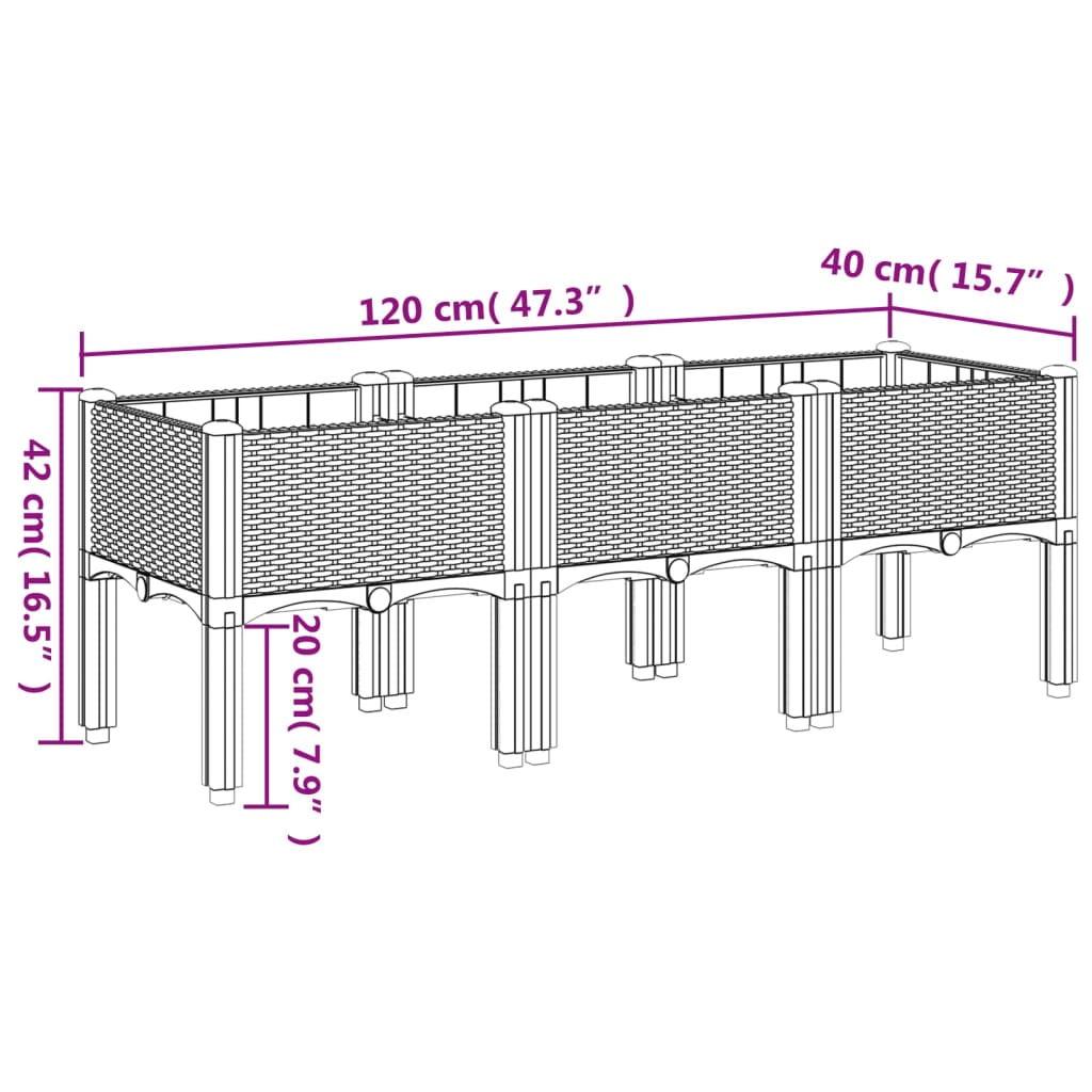 vidaXL plantekasse med ben 120x40x42 cm PP lysegrå