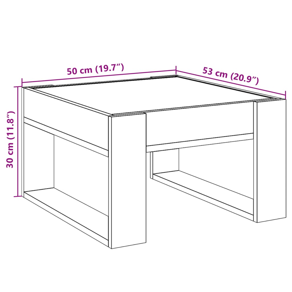 vidaXL sofabord med Infinity LED-lys 50x53x30 cm grå sonoma-eg