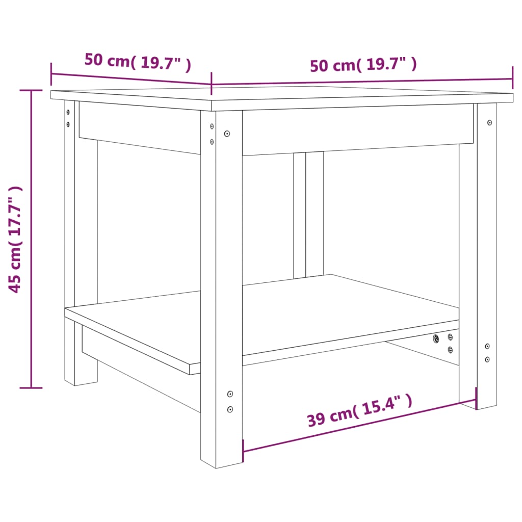 vidaXL sofabord 50x50x45 cm massivt fyrretræ gyldenbrun