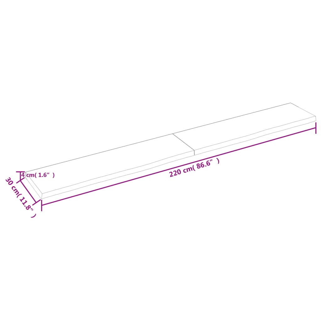 vidaXL væghylde 220x30x(2-4) cm behandlet massivt egetræ mørkebrun