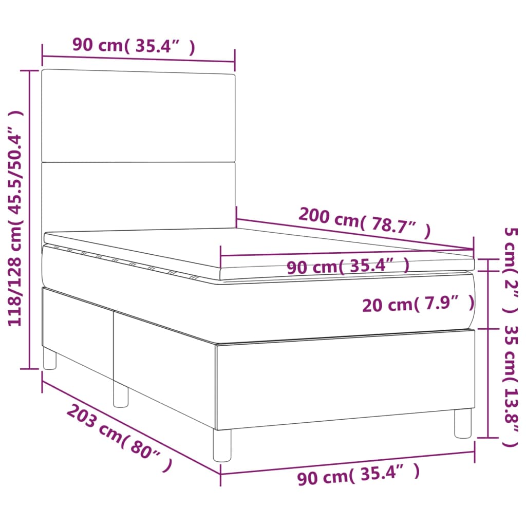 vidaXL kontinentalseng med LED-lys 90x200 cm stof mørkegrå