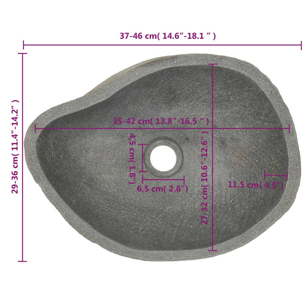 vidaXL håndvask (37-46) x (29-36) cm oval flodsten