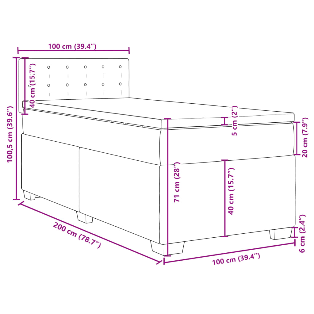 vidaXL kontinentalseng med madras 100x200 cm fløjl sort