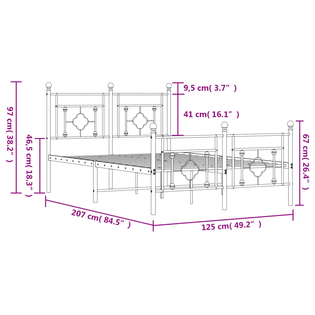 vidaXL sengeramme med sengegavl og fodgærde 120x200 cm metal hvid