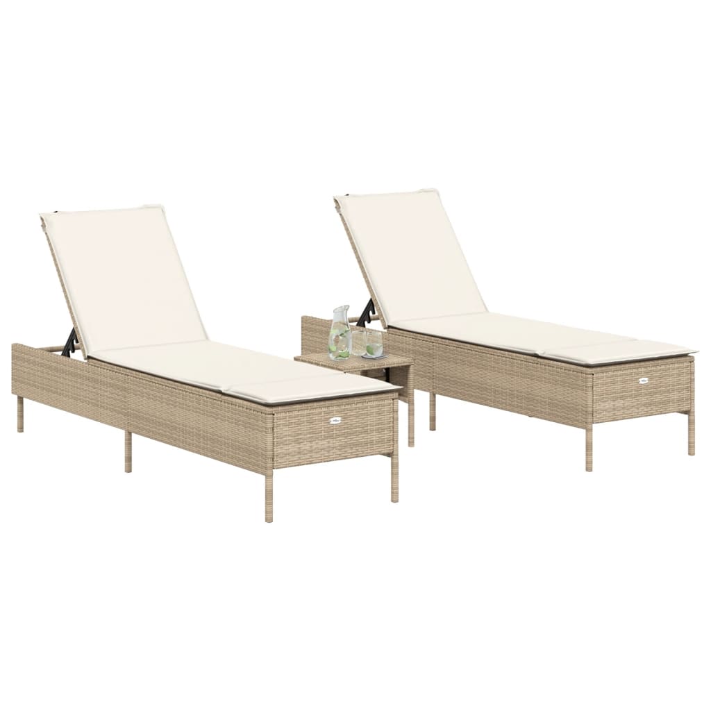 vidaXL liggestole 2 stk. med hynder polyrattan beige