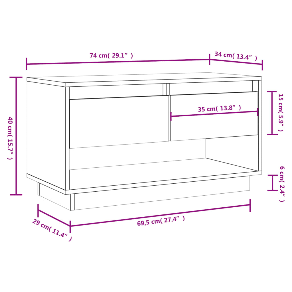 vidaXL tv-bord 74x34x40 cm massivt fyrretræ hvid