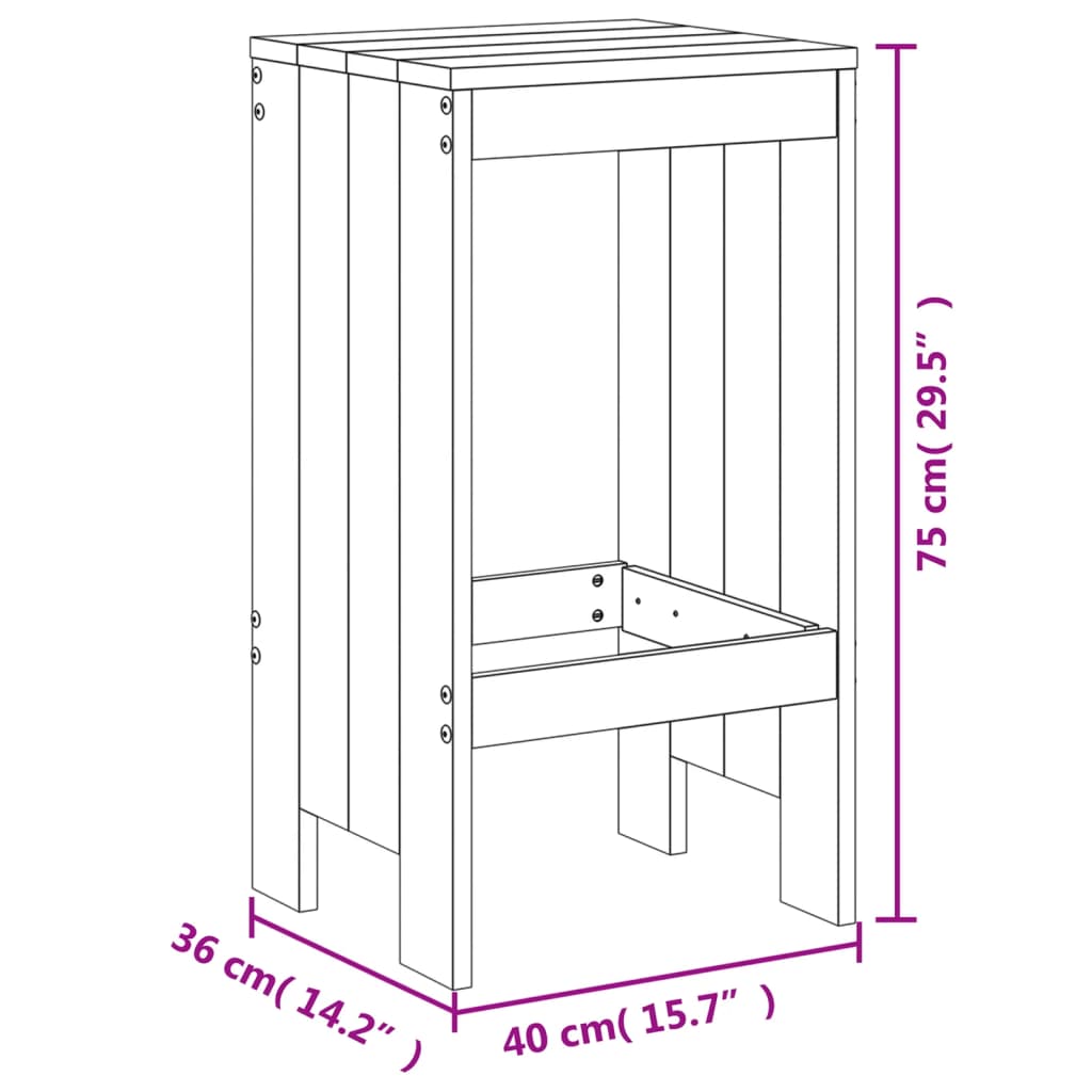 vidaXL barstole 2 stk. 40x36x75 cm massivt fyrretræ grå