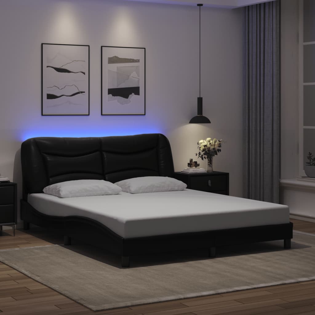 vidaXL sengestel med LED-lys 160x200 cm kunstlæder sort