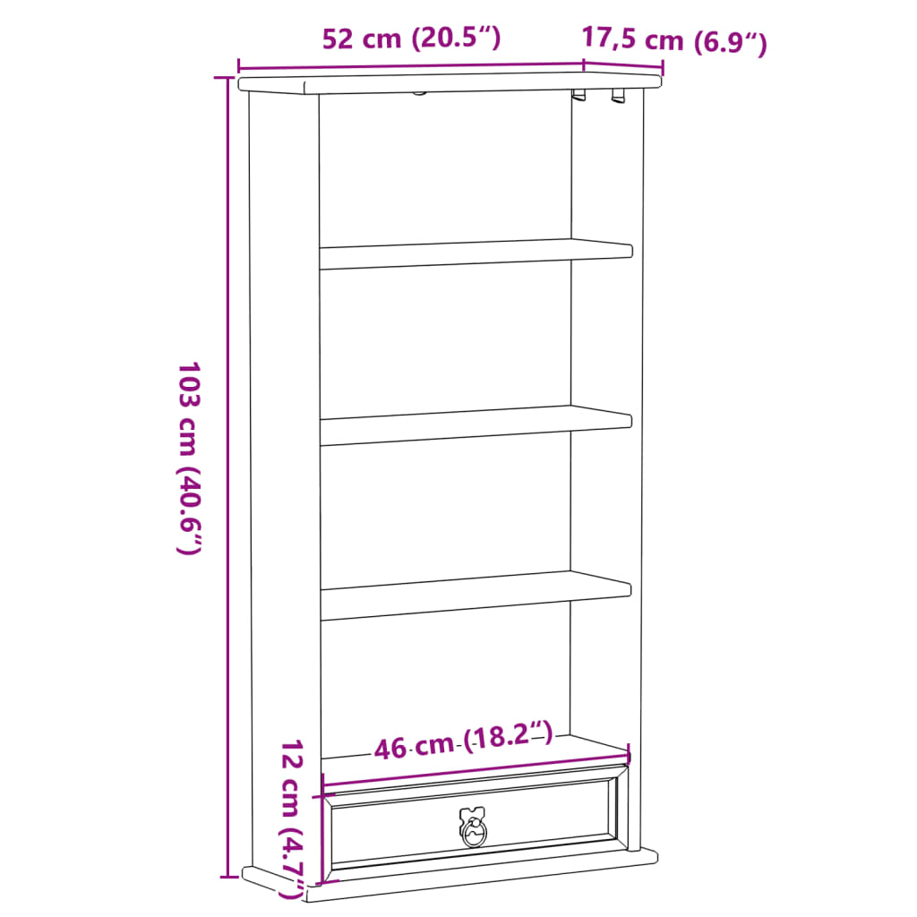 vidaXL reol Corona 52x17,5x103 cm massivt fyrretræ