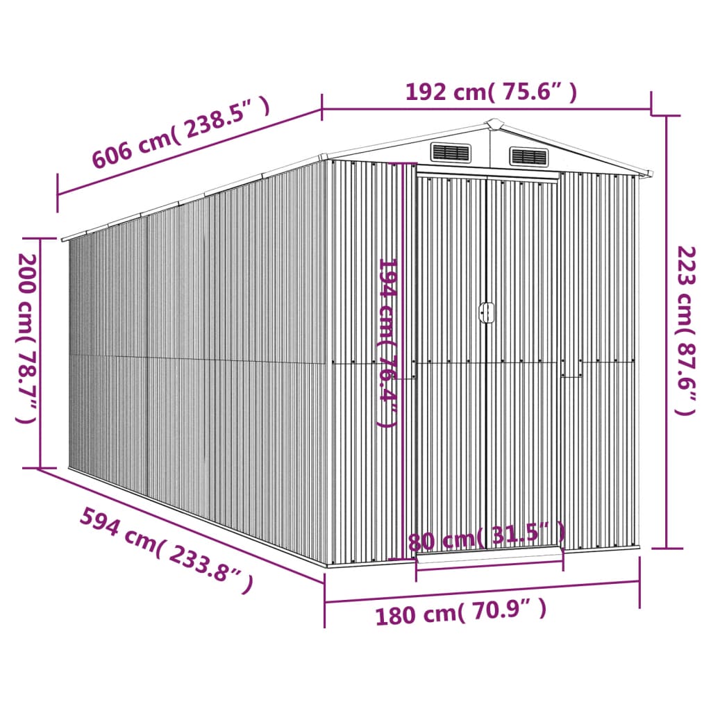 vidaXL haveskur 192x606x223 cm galvaniseret stål lysebrun