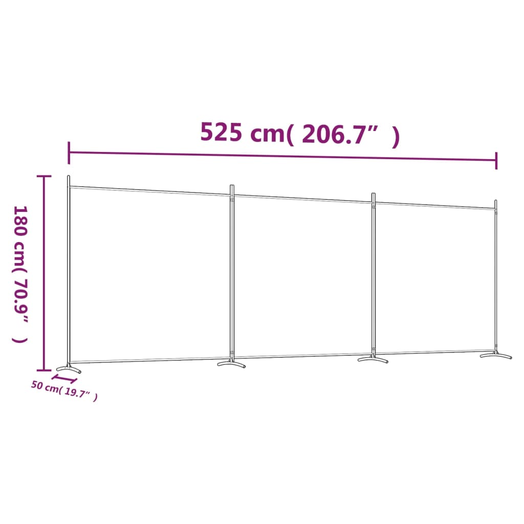 vidaXL 3-panels rumdeler 525x180 cm stof sort