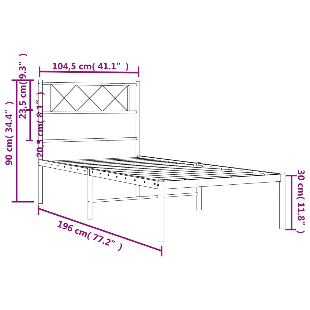 vidaXL sengeramme med sengegavl 100x190 cm metal sort