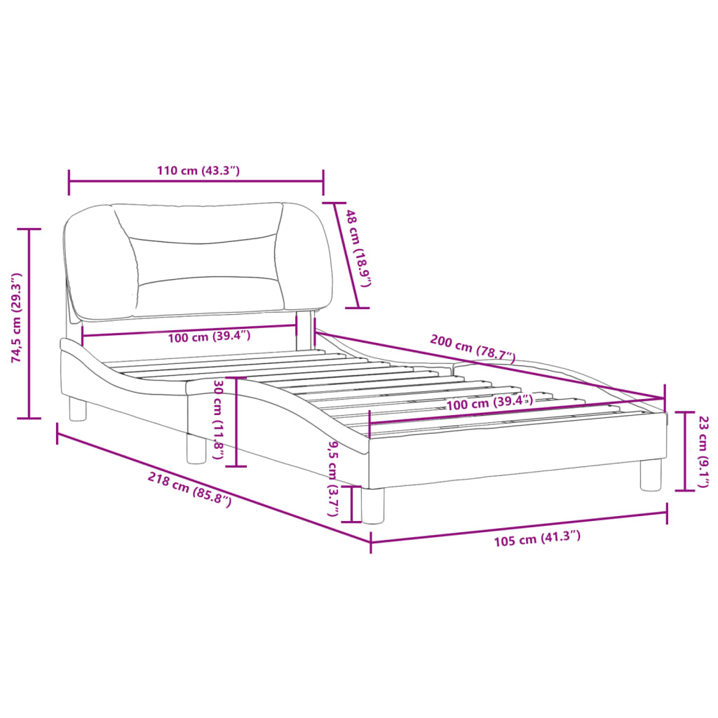 vidaXL sengeramme med sengegavl 100x200 cm kunstlæder cappuccinofarvet