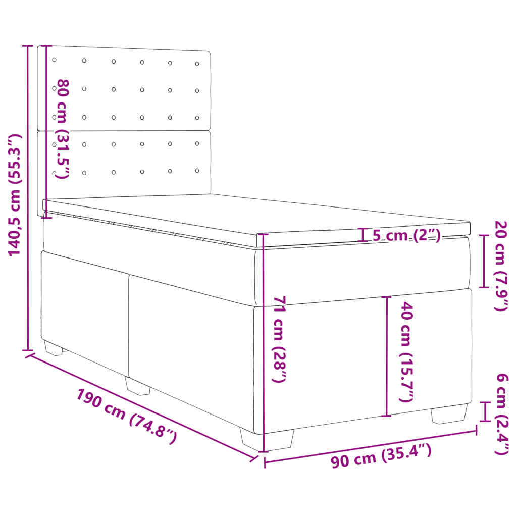 vidaXL kontinentalseng med madras 90x190 cm stof blå