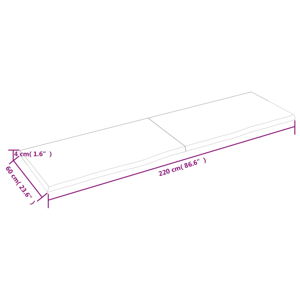 vidaXL bordplade til badeværelse 220x60x(2-4) cm massivt træ lysebrun