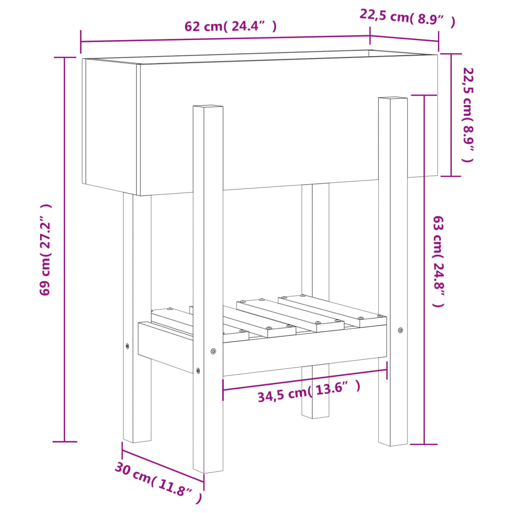 vidaXL plantekasse 62x30x69 cm massivt fyrretræ