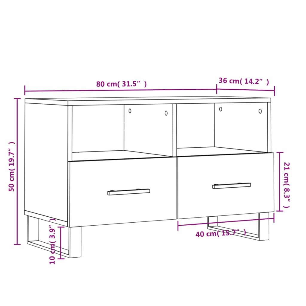 vidaXL tv-bord 80x36x50 cm konstrueret træ sort