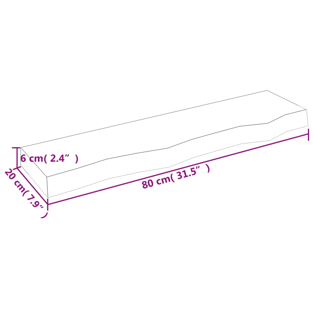 vidaXL væghylde 80x20x6 cm behandlet massivt egetræ lysebrun