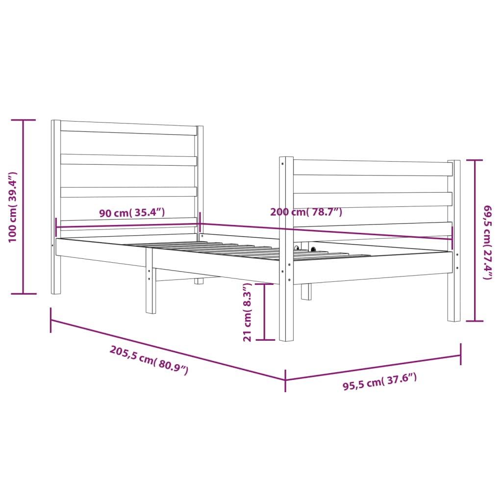 vidaXL sengeramme 90x200 cm massivt fyrretræ gyldenbrun