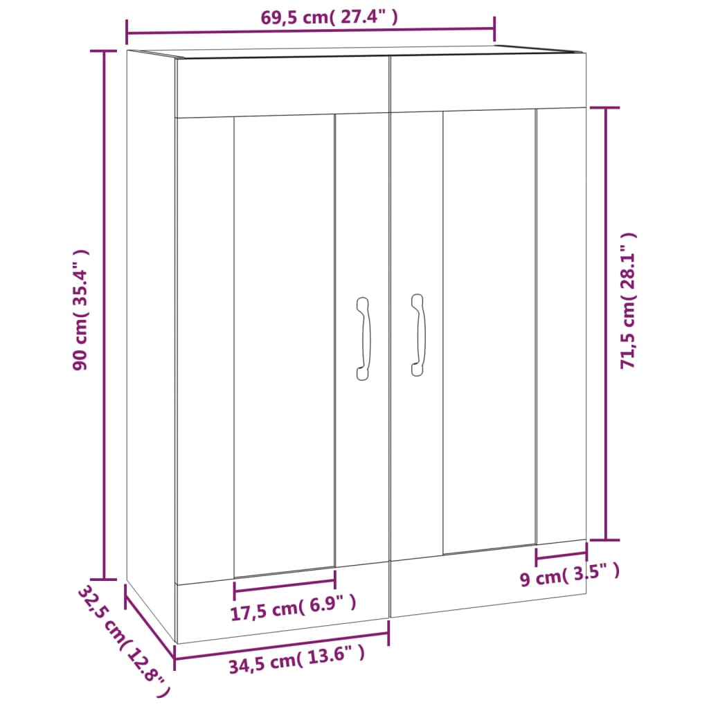 vidaXL vægskab 69,5x32,5x90 cm hvid