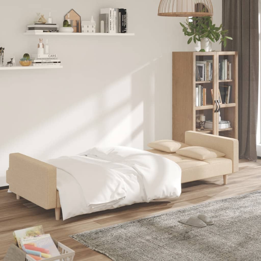 vidaXL 2-personers sovesofa med 2 puder stof cremefarvet