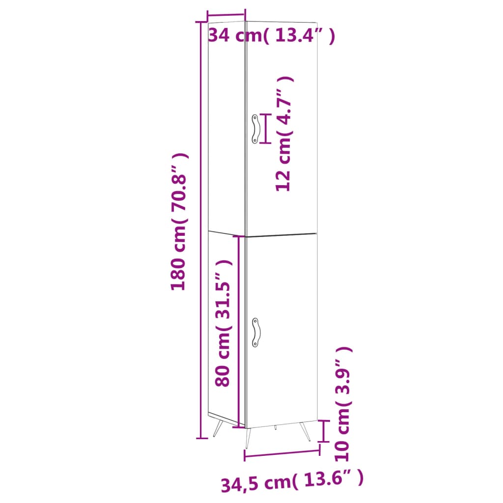 vidaXL skab 34,5x34x180 cm konstrueret træ røget egetræ