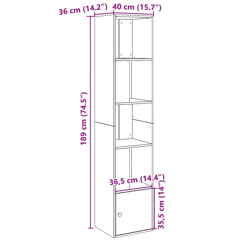 vidaXL bogreol 40x36x189 cm konstrueret træ sort