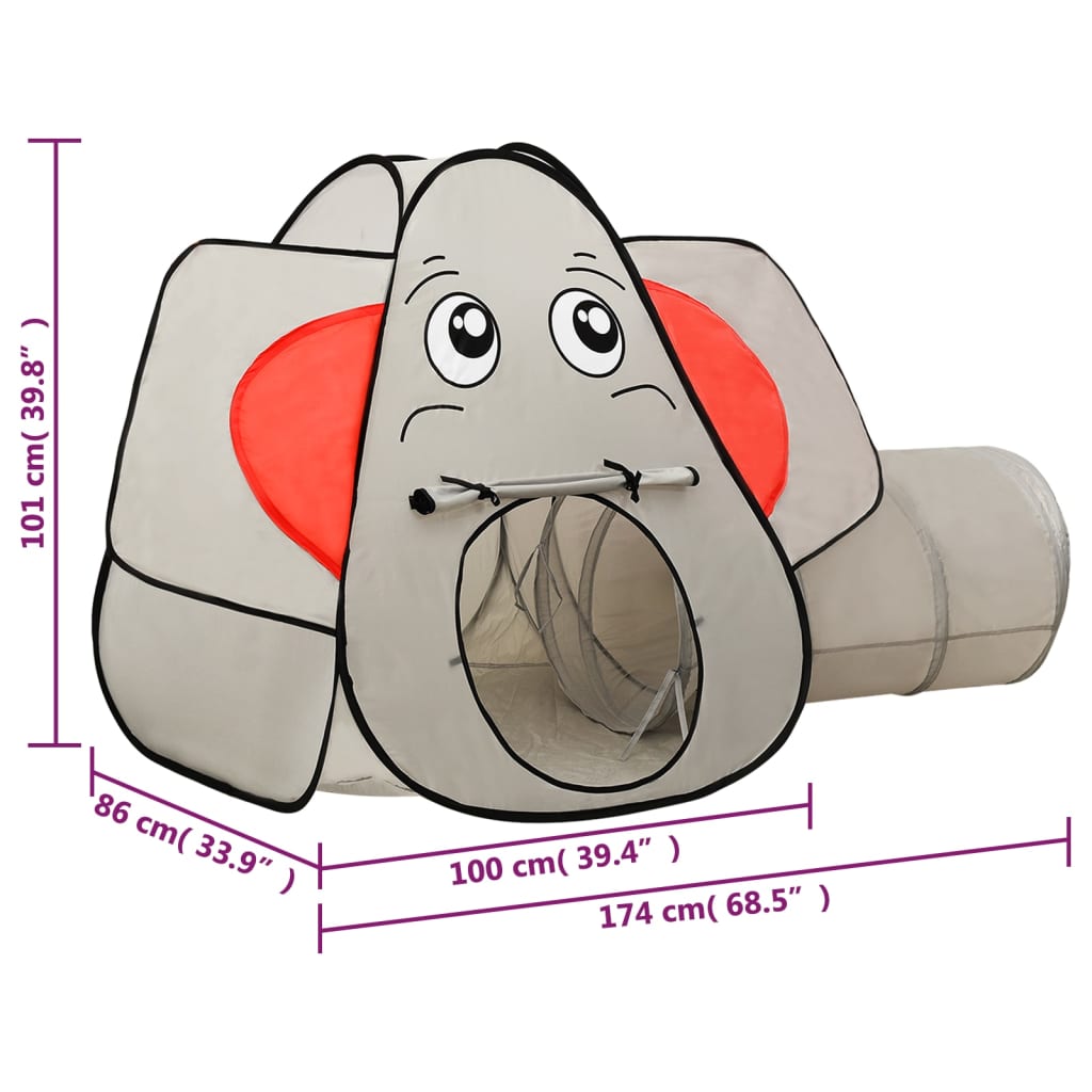 vidaXL legetelt til børn 174x86x101 cm 250 bolde elefant grå