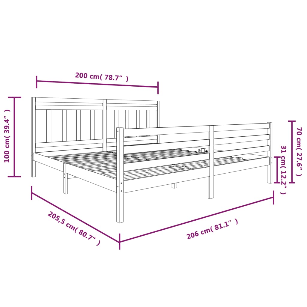 vidaXL sengeramme 200x200 cm massivt træ