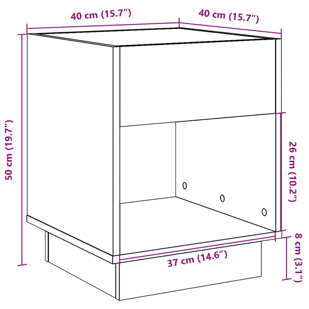 vidaXL sofabord med Infinity LED-lys 40x40x50 cm grå sonoma-eg