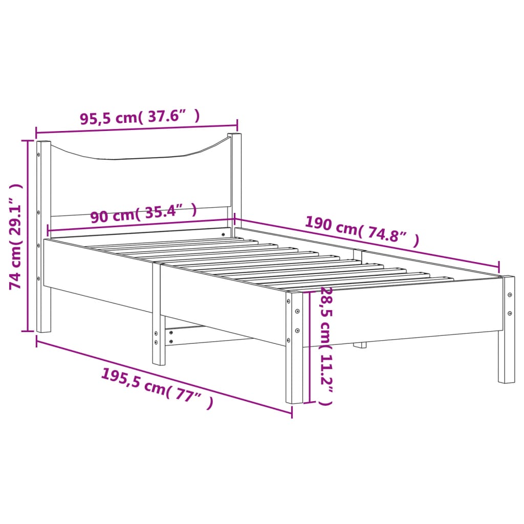 vidaXL sengeramme uden madras 90x190 cm massivt fyrretræ gyldenbrun