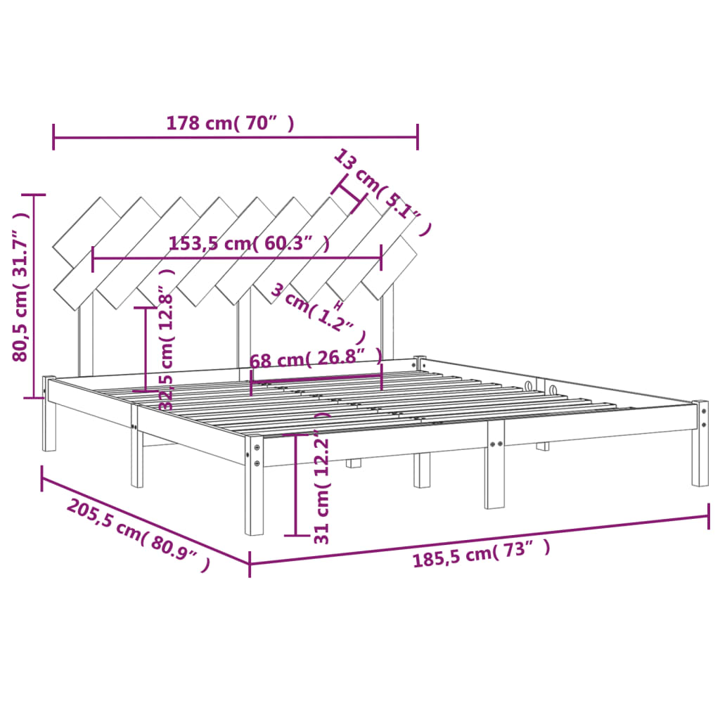 vidaXL sengeramme 180x200 cm Super King massivt træ