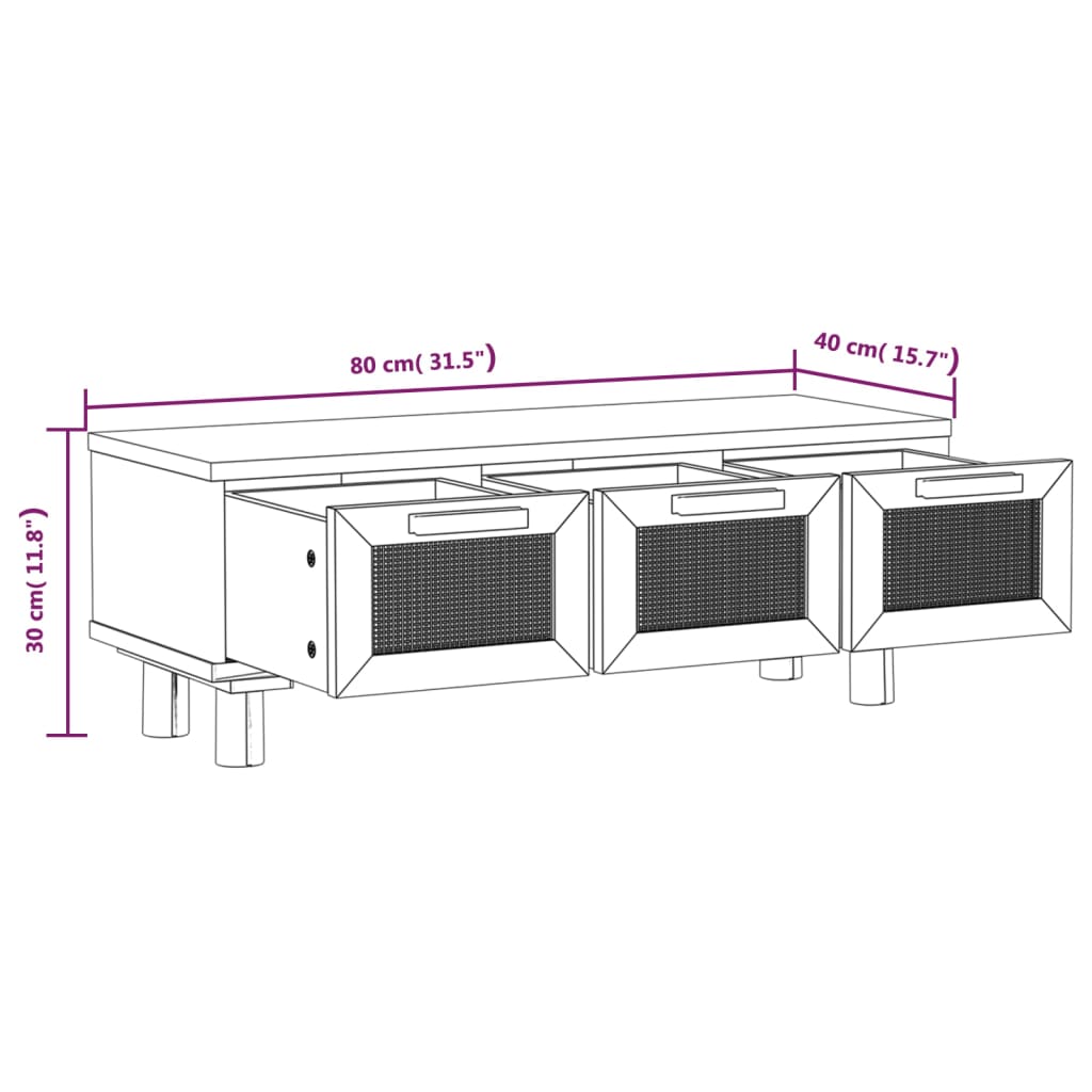 vidaXL sofabord 80x40x30 cm konstrueret træ og massivt fyrretræ sort