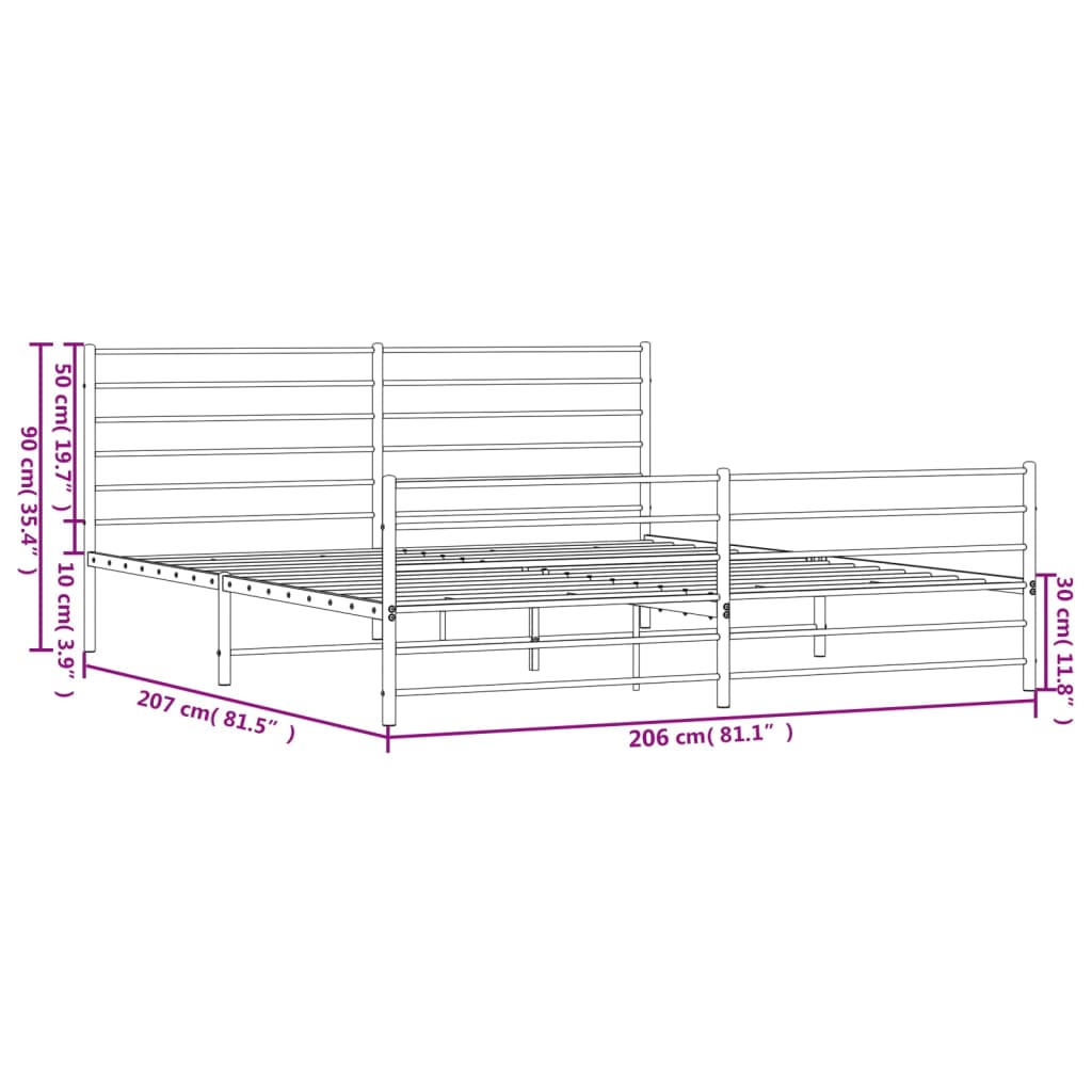 vidaXL sengeramme med sengegavl og fodgærde 200x200 cm metal sort