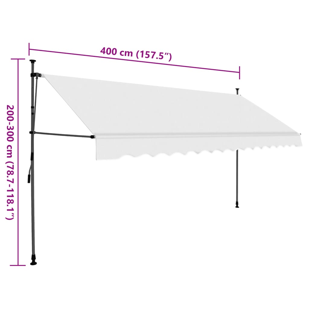 vidaXL markise m. LED-lys manuel betjening 400 cm cremefarvet