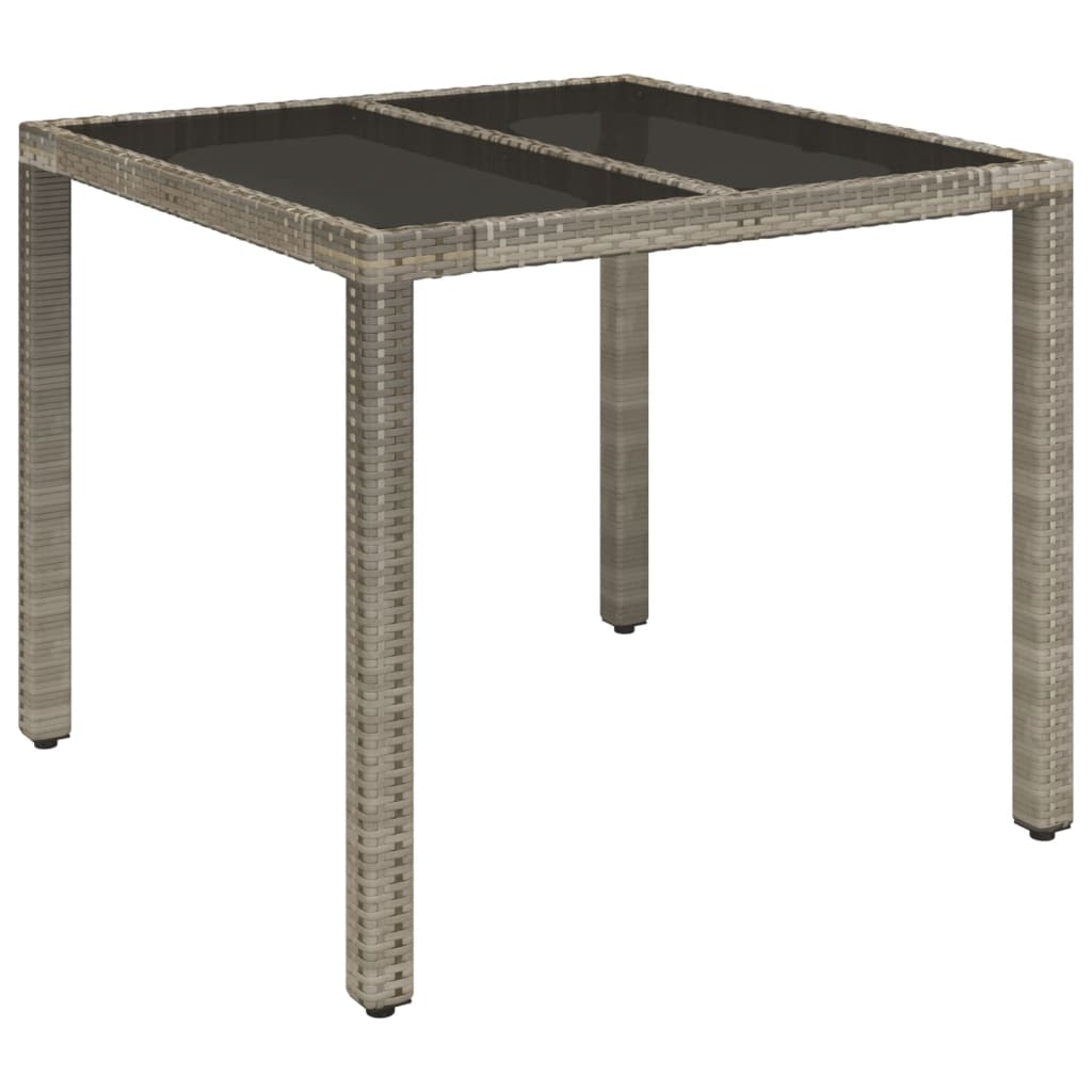 vidaXL havebord med glastop 90x90x75 cm polyrattan grå